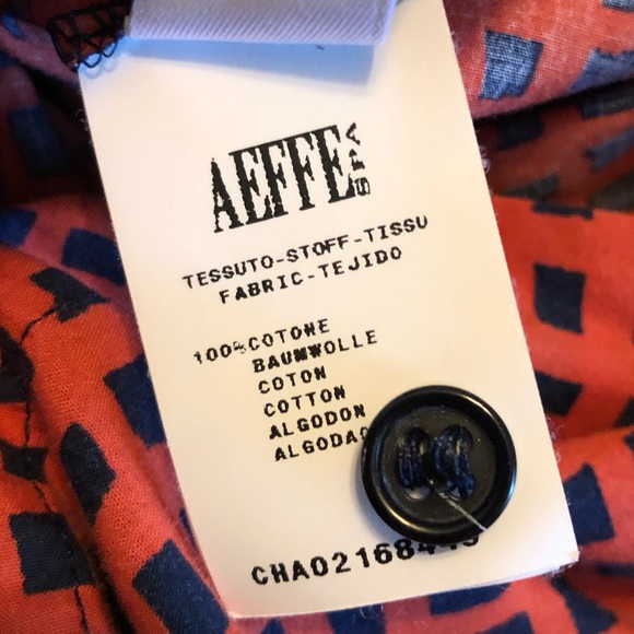 Aeffe Spa Orange Navy Patterned Button Down Blouse Cotton Sz 10 US EUC! - Picture 10 of 16